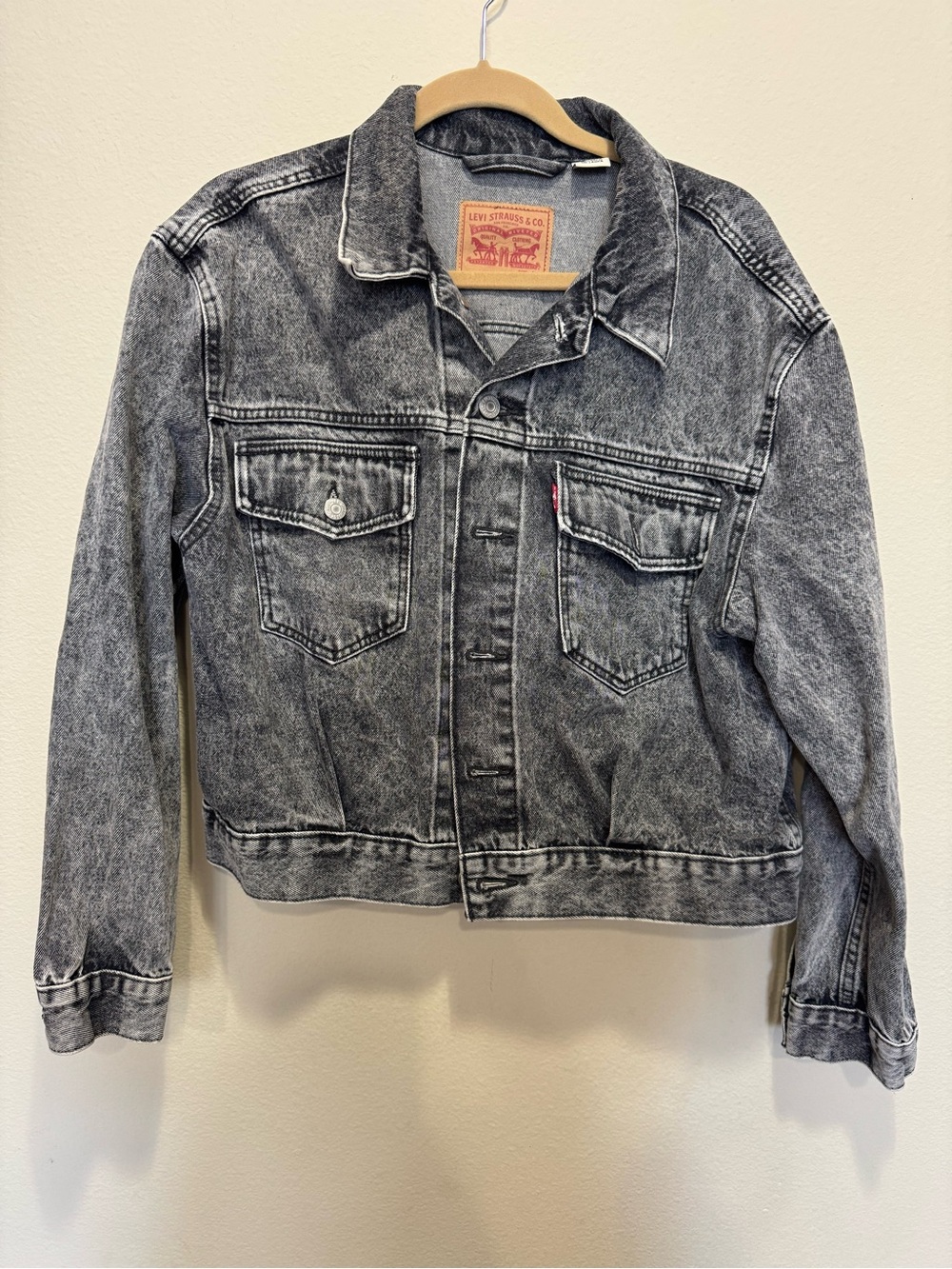 Levi's Black Washed  Cropped Denim Jean Jacket